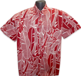 Palm Leaves Hawaiian Shirt Red- Made in USA- 100% Cotton